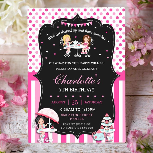Invitación Fiesta de Cumpleaños de Niñas Té Rosa Caliente Lun (Subido por el creador)