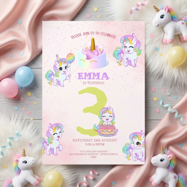 Invitación Fiesta de Cumpleaños de Niñas Unicornio Adorable  (Subido por el creador)