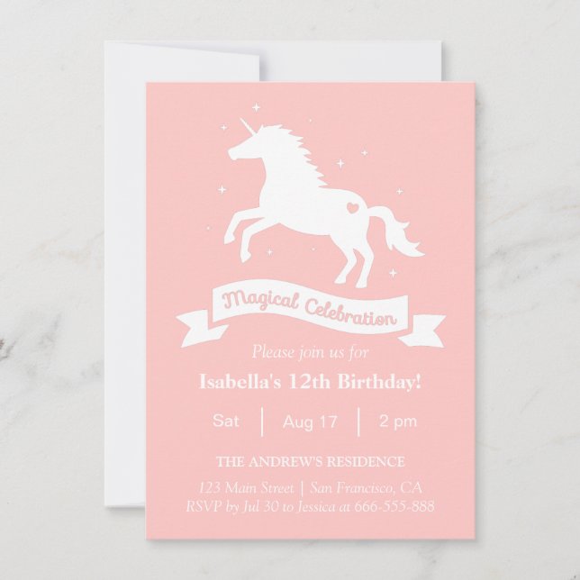 Invitación Fiesta de Cumpleaños de Niñas Unicornios Mágicos E (Anverso)