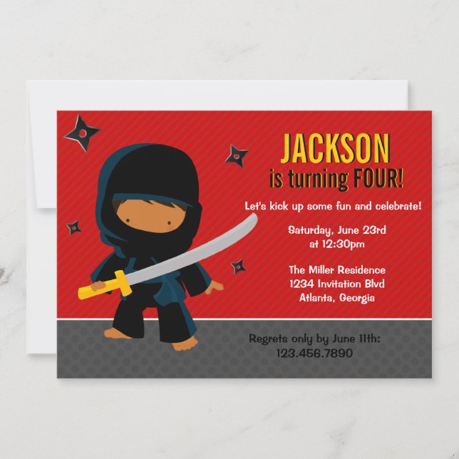 Invitación Fiesta de cumpleaños de Ninja (Anverso)