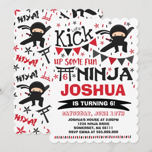 Invitación Fiesta de cumpleaños de Ninja Karate (Anverso / Reverso)