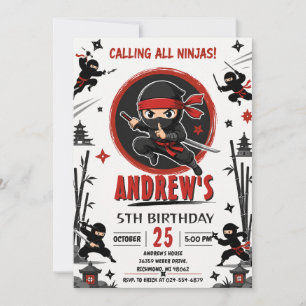 Invitación Fiesta de cumpleaños de Ninja personal boy guerrer