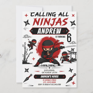Invitación Fiesta de cumpleaños de Ninja personalizada para n