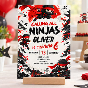 Invitación Fiesta de cumpleaños de Ninja Rojo y Negro para ni