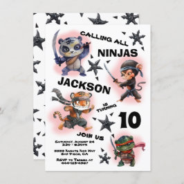 Invitación Fiesta de cumpleaños de Ninja Warrior Animals