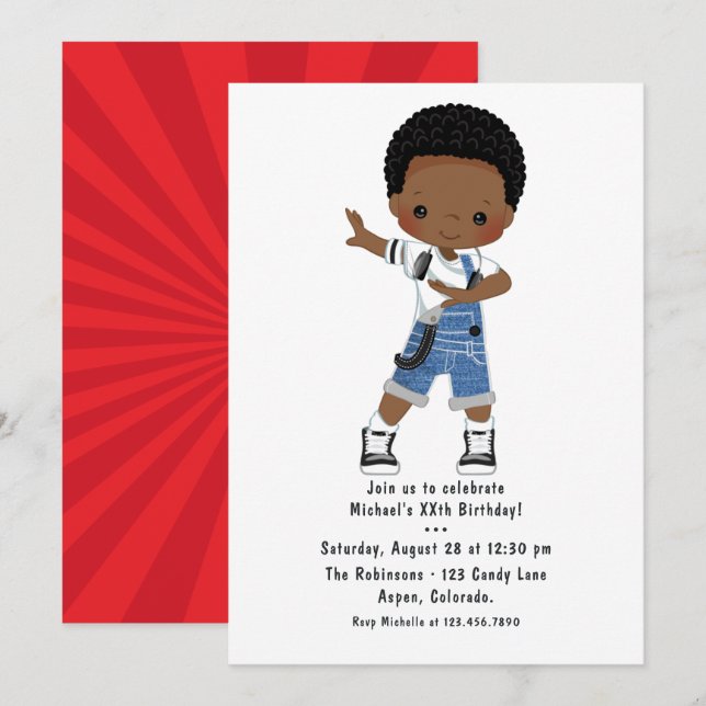 Invitación Fiesta de cumpleaños de niño bailarín de Break Boy (Anverso / Reverso)