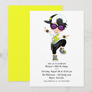 Invitación Fiesta de cumpleaños de niño bailarín de rap Hip H