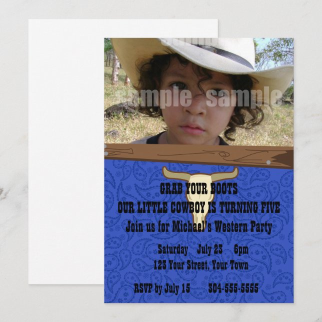 Invitación Fiesta de cumpleaños de niño bovino (Anverso / Reverso)