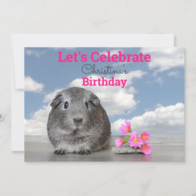 Invitación Fiesta de Cumpleaños de Niño Cerdito de Guinea Ros (Anverso)