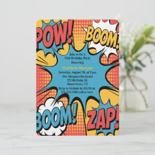 Invitación Fiesta de cumpleaños de niño con arte pop de cómic