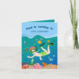 Invitación Fiesta de cumpleaños de niño con buceo y peces tro