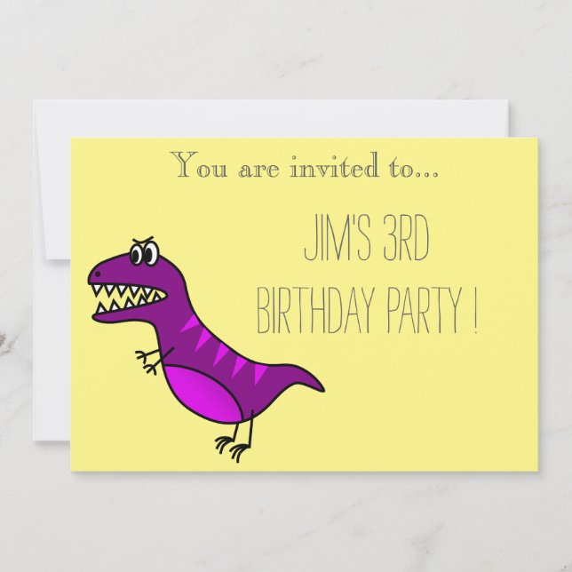 Invitación Fiesta de cumpleaños de niño con dinosaurio púrpur (Anverso)
