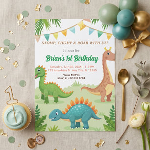Invitación fiesta de cumpleaños de niño con dinosaurios color