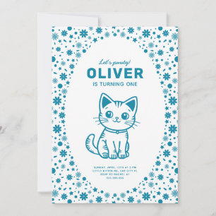 Invitación Fiesta de cumpleaños de niño con gatito súper lind