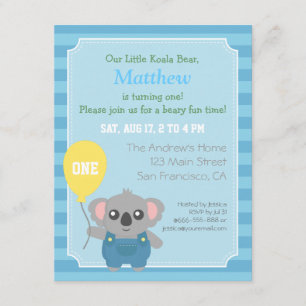 Invitación Fiesta de cumpleaños de niño con oso koala lindo