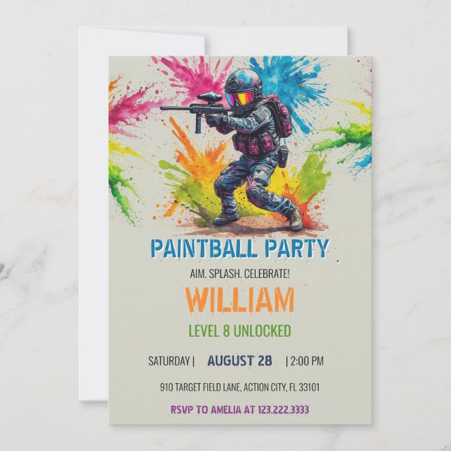 Invitación Fiesta de cumpleaños de niño con pintura de paintb (Anverso)