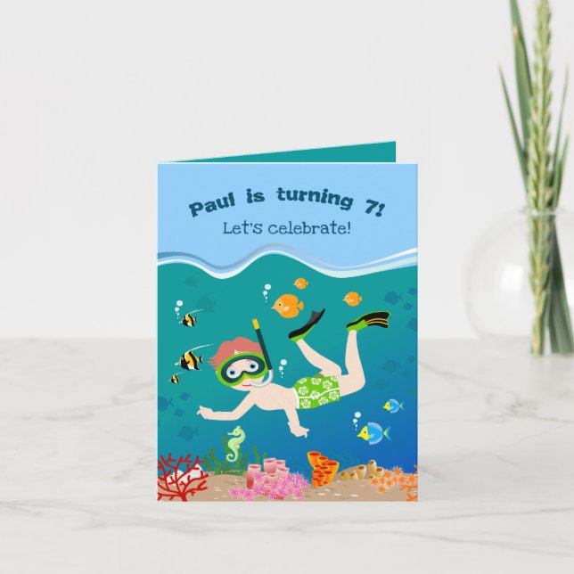 Invitación Fiesta de cumpleaños de niño con snorkel y peces t (Anverso)