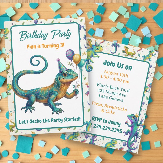 Invitación Fiesta de cumpleaños de niño con tema de lagarto (Subido por el creador)