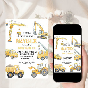 Invitación Fiesta de Cumpleaños de Niño Construcción Camión V