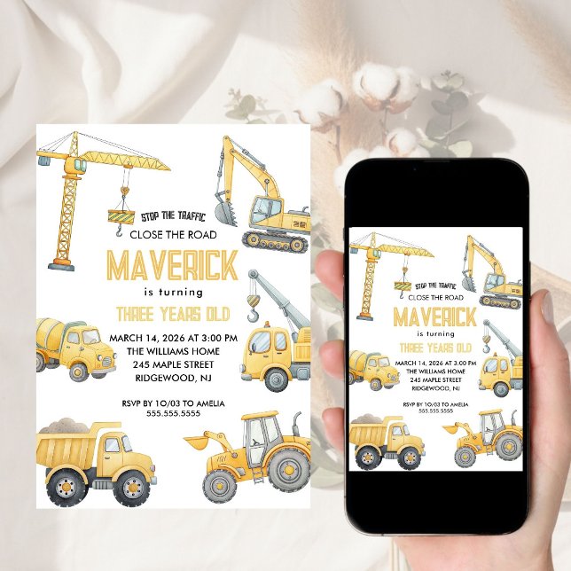 Invitación Fiesta de Cumpleaños de Niño Construcción Camión V (Subido por el creador)