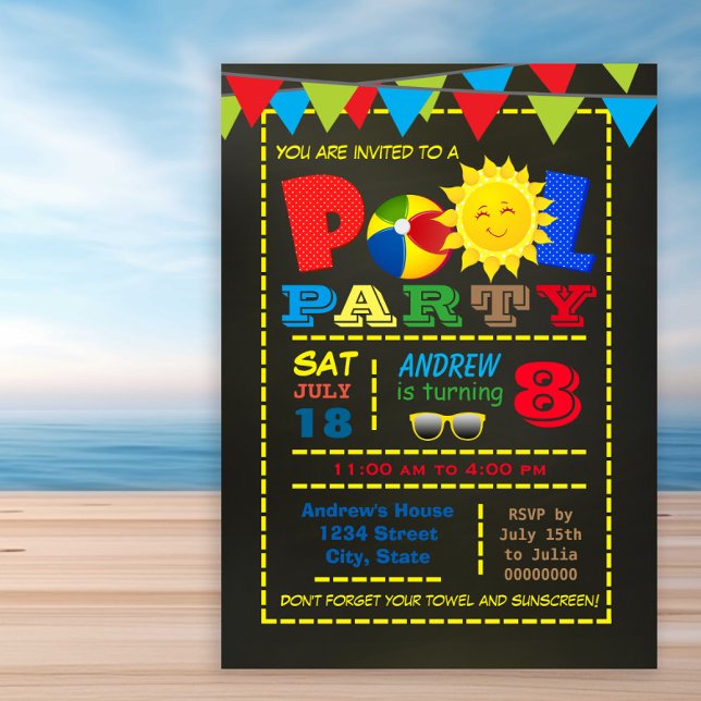 Invitación Fiesta de cumpleaños de niño en la piscina (Any number birthday pool party invitation. Simply add your event details.)