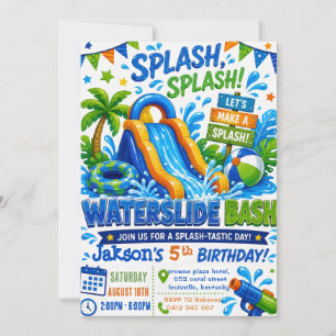Invitación Fiesta de cumpleaños de niño en la piscina de tobo