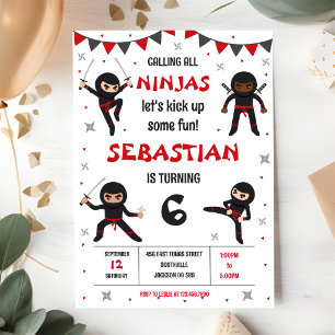 Invitación Fiesta de cumpleaños de niño Ninja Karate Kids