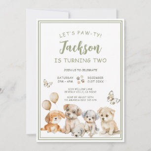 Invitación Fiesta de Cumpleaños de Niño Perro Cachorro Verde 