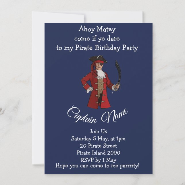 Invitación fiesta de cumpleaños de niño pirata (Anverso)