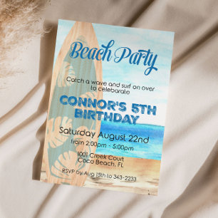 Invitación Fiesta de Cumpleaños de Niño Surfista en la Playa