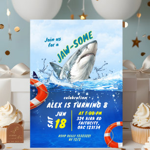 Invitación fiesta de cumpleaños de niño tiburón genial 