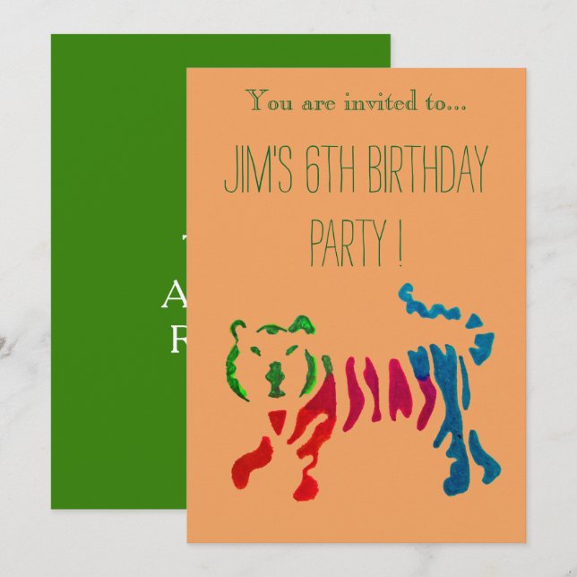 Invitación Fiesta de cumpleaños de niño tigre de jungla (Anverso / Reverso)
