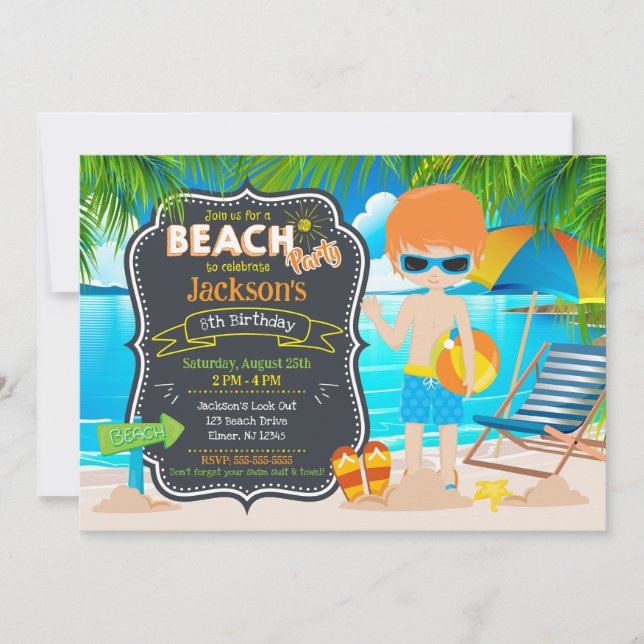 Invitación Fiesta de Cumpleaños de Niño Tropical de Verano en (Anverso)