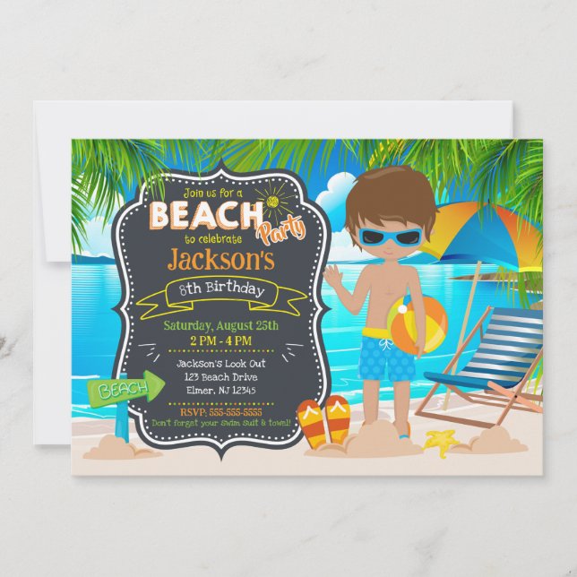 Invitación Fiesta de Cumpleaños de Niño Tropical de Verano en (Anverso)