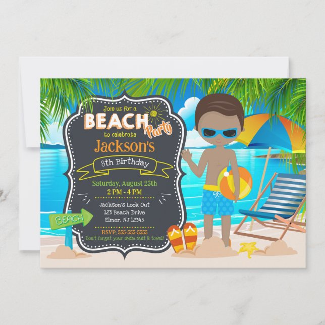Invitación Fiesta de Cumpleaños de Niño Tropical de Verano en (Anverso)