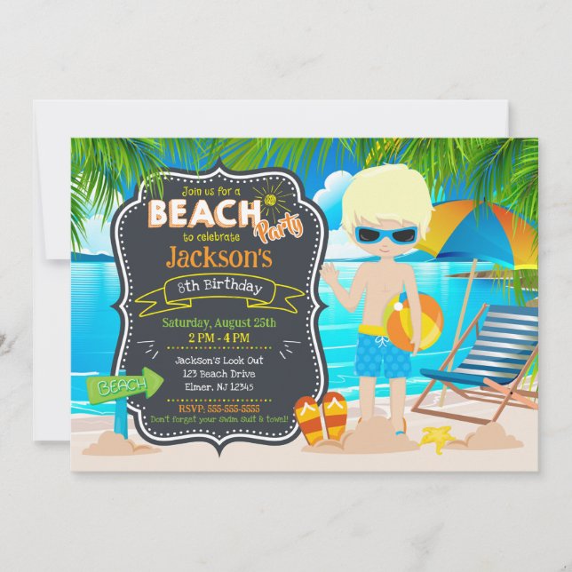 Invitación Fiesta de Cumpleaños de Niño Tropical de Verano en (Anverso)