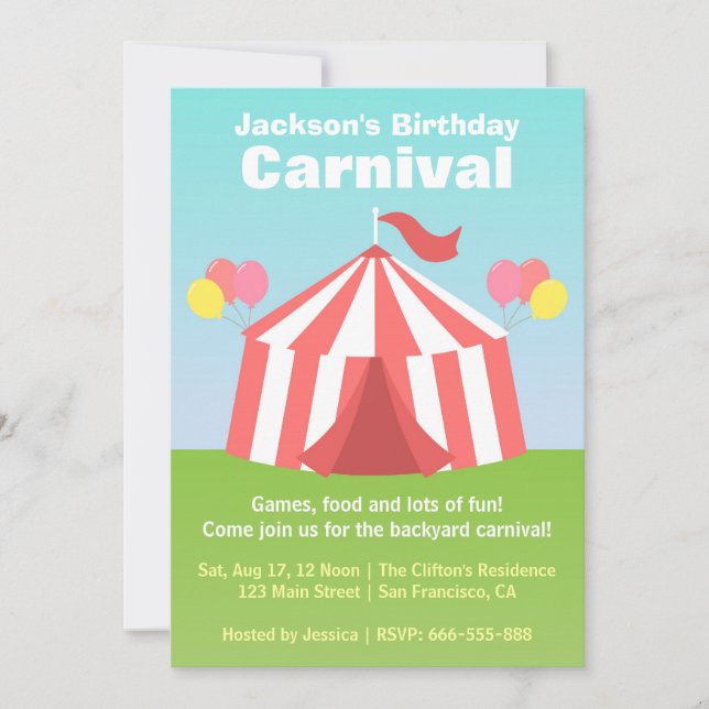 Invitación Fiesta de Cumpleaños de Niños - Alegre Carnaval de (Anverso)