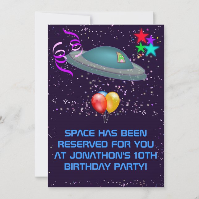 Invitación Fiesta de Cumpleaños de Niños Alien Espacial (Anverso)