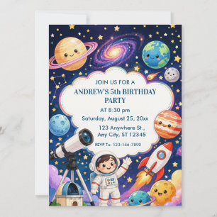 Invitación Fiesta de Cumpleaños de Niños Astronautas en el Es