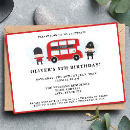 Invitación Fiesta de Cumpleaños de Niños Autobús Rojo Lindo d