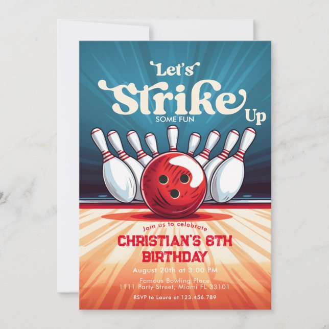 Invitación Fiesta de cumpleaños de niños Bowling (Anverso)