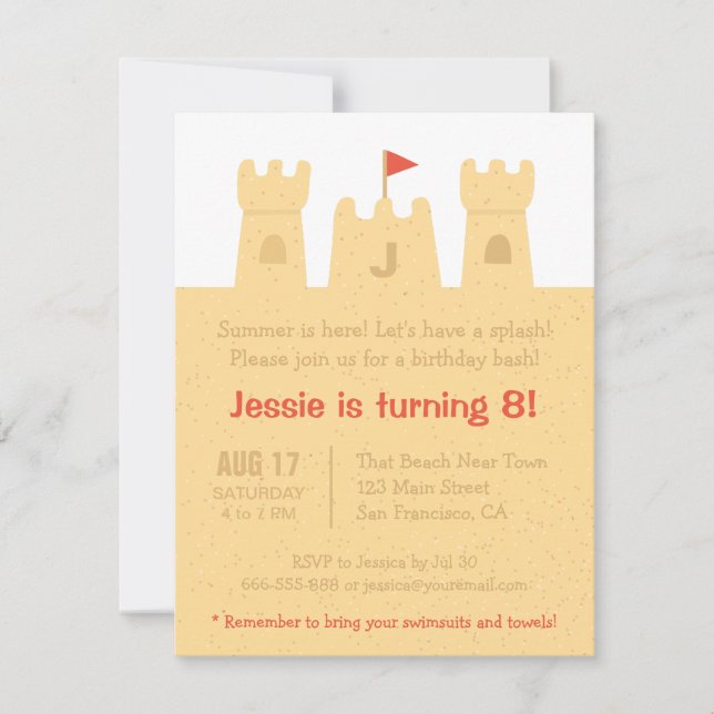 Invitación Fiesta de Cumpleaños de Niños Castillos de Arena e (Anverso)