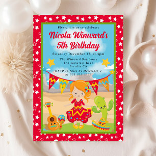 Invitación Fiesta de Cumpleaños de Niños Chica Pelirroja Lind