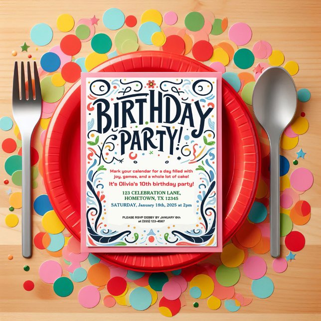 Invitación Fiesta de cumpleaños de niños coloridos (Subido por el creador)
