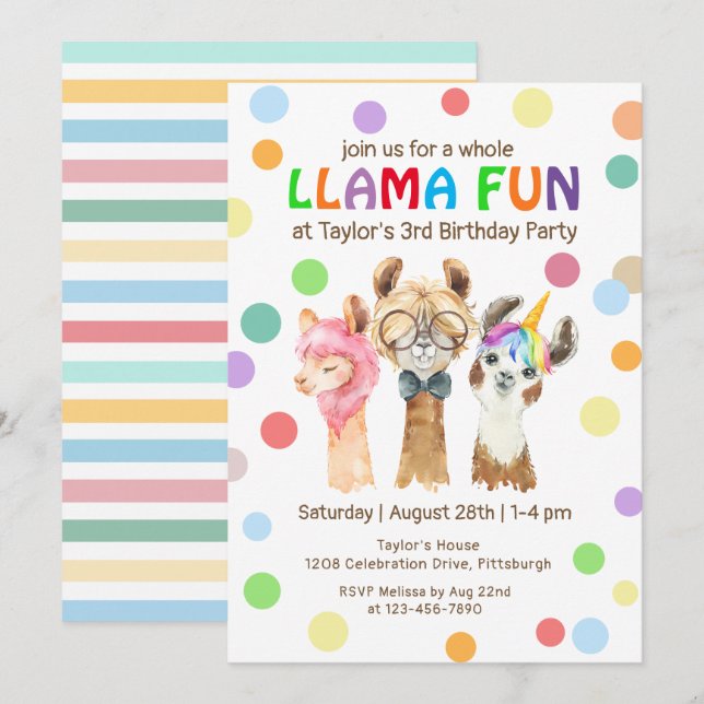 Invitación Fiesta de cumpleaños de niños coloridos de nombre  (Anverso / Reverso)