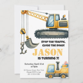 Invitación Fiesta de cumpleaños de niños con bulldozer de con