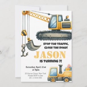 Invitación Fiesta de cumpleaños de niños con bulldozer de con