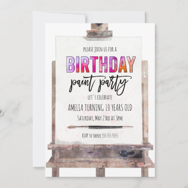 Invitación Fiesta de Cumpleaños de Niños con Caballete de Pin (Anverso)