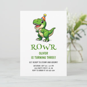 Invitación Fiesta de Cumpleaños de Niños con Dinosaurio Verde