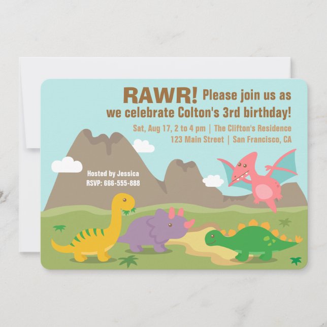 Invitación Fiesta de Cumpleaños de Niños con Dinosaurios Colo (Anverso)